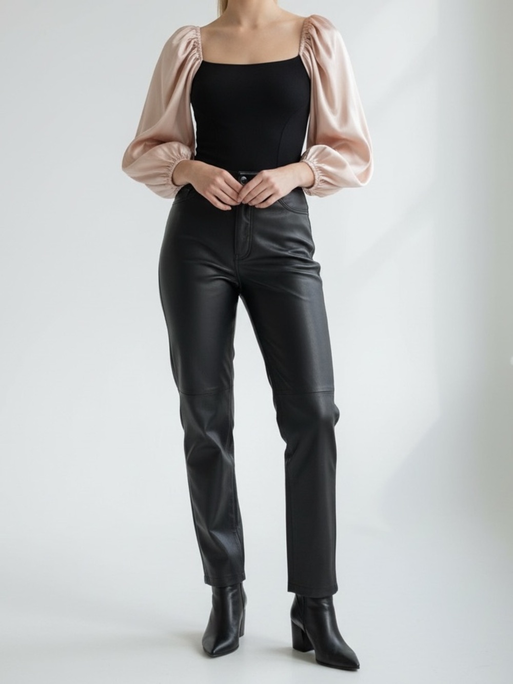 NWT Zara Sculpt Fabric Puff Sleeve Bodysuit | Size Small | Black & Blush